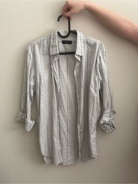 Theory Men's Light Gray Vertical Stripe Button-Down Shirt